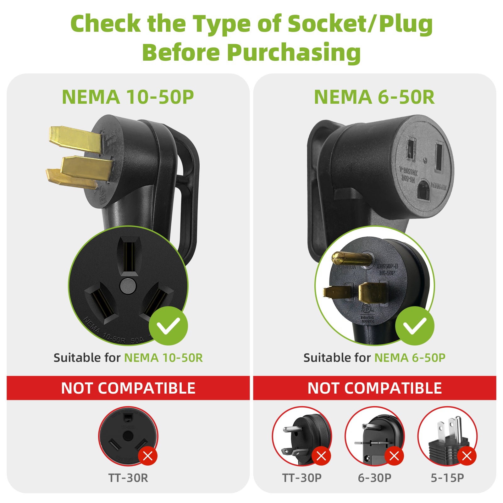 Portvoi 50 Amp Stove Plug Adapter Cord to Welder, NEMA 10-50P to 6-50R For Welder Plasma Cutter EV Charger
