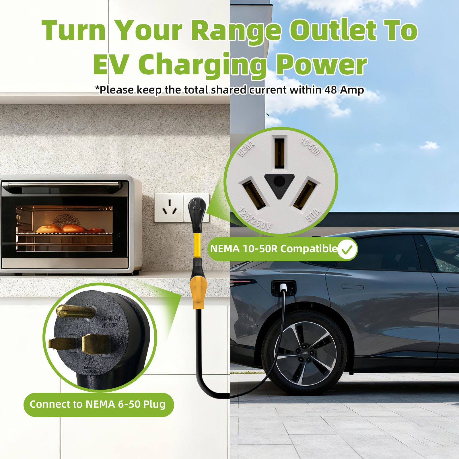 Portvoi 50 Amp Stove Plug Adapter Cord to Welder, NEMA 10-50P to 6-50R For Welder Plasma Cutter EV Charger