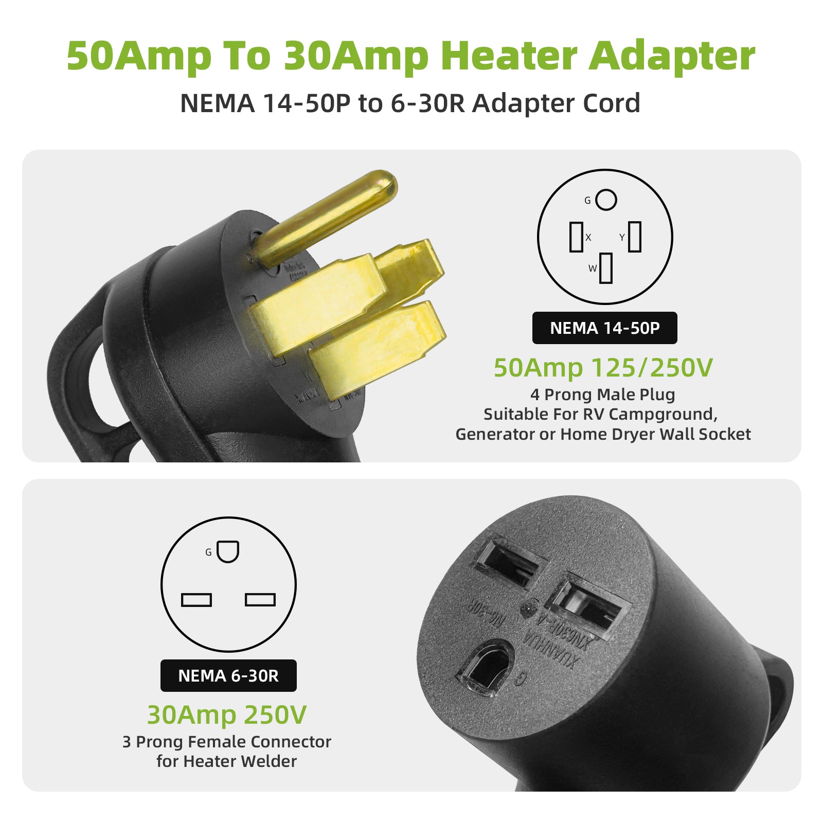 NEMA 14-50P to 6-30R Dryer Adapter