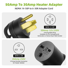 NEMA 14-50P to 6-30R Dryer Adapter