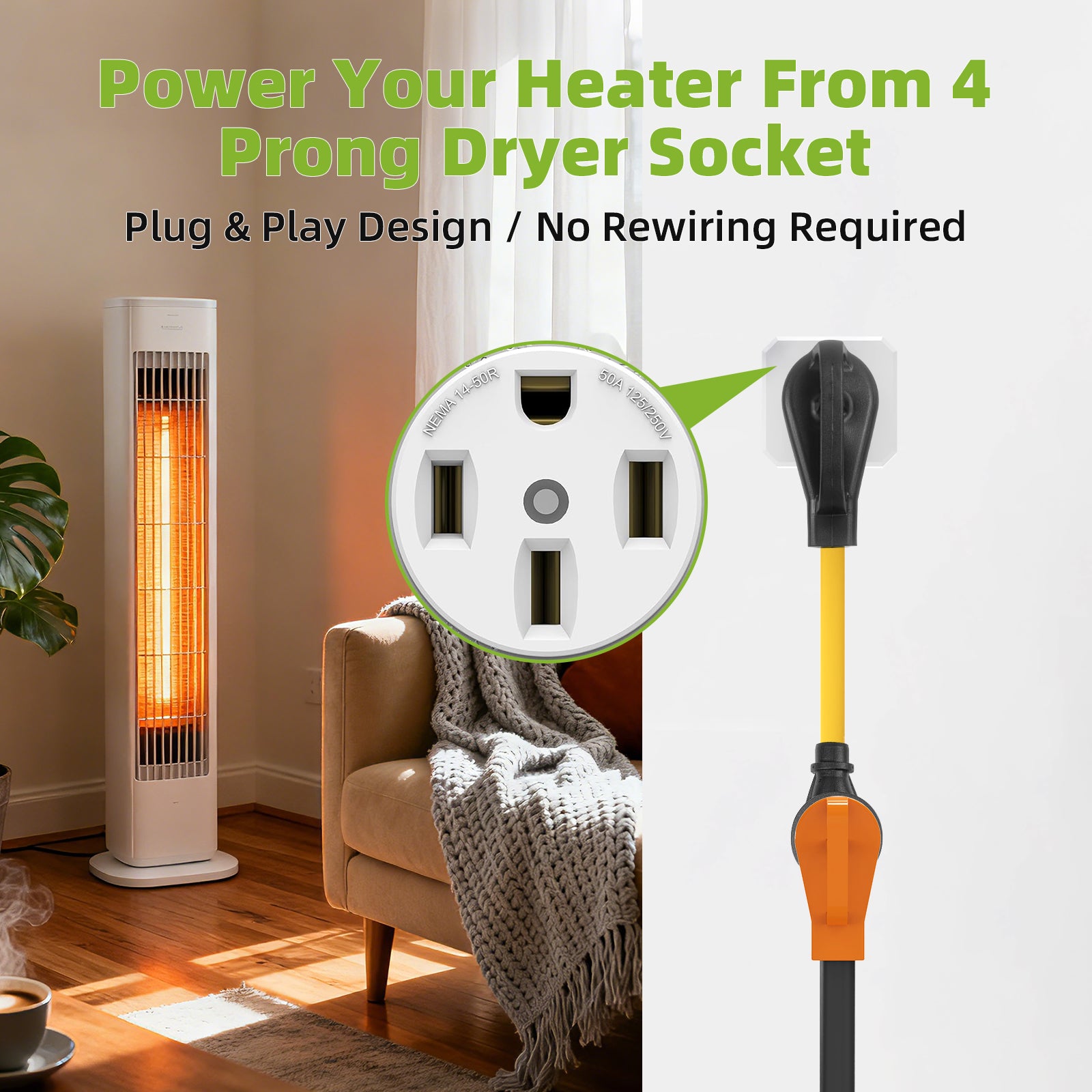 NEMA 14-50P to 6-30R Dryer Adapter