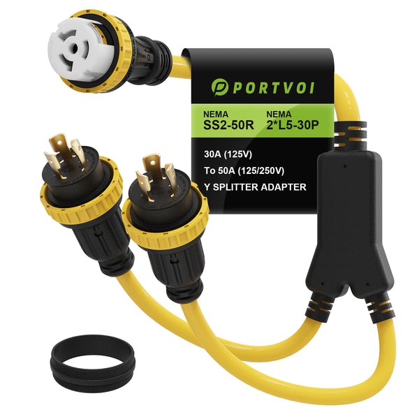 NEMA 2X L5-30P to SS2-50R Marine Shore Power Adapter Cord