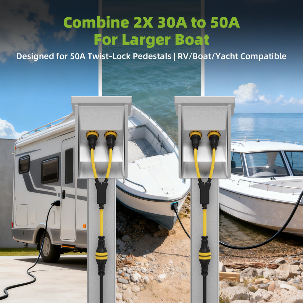 NEMA 2X L5-30P to SS2-50R Marine Shore Power Adapter Cord
