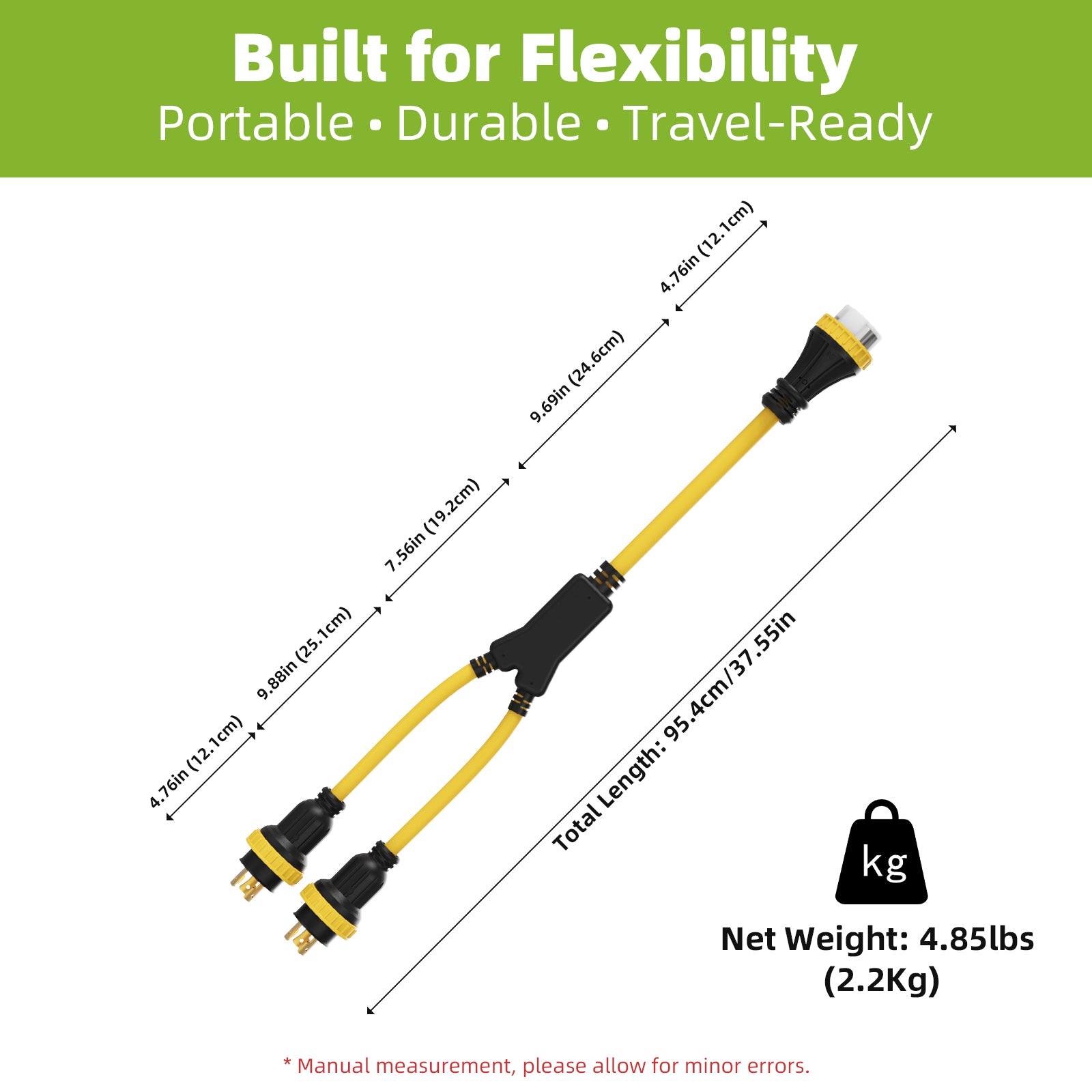 NEMA 2X L5-30P to SS2-50R Marine Shore Power Adapter Cord