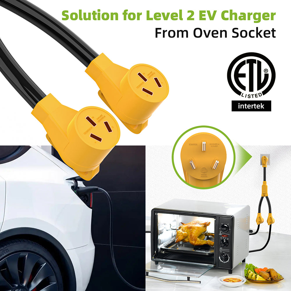 Portvoi NEMA 10-50 Splitter Cord, 6 Gauge 240V Splitter Industrial Male Plug 10-50P to (2) 10-50R Female connectors, 6 AWG, 3 feet