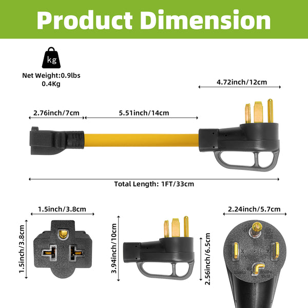 NEMA 14-30P to 6-20/15R & 5-20/15R Dryer Adapter Cord