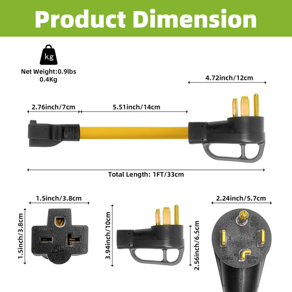 Portvoi NEMA 14-30P to 6-20/6-15R, 30Amp to 20/15Amp Adapter Cord