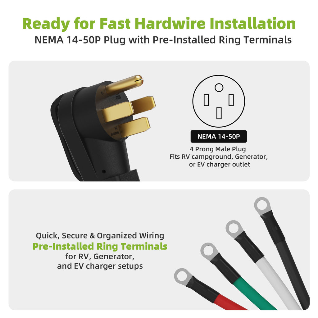 Portvoi NEMA 14-50P Pigtail Power Cord
