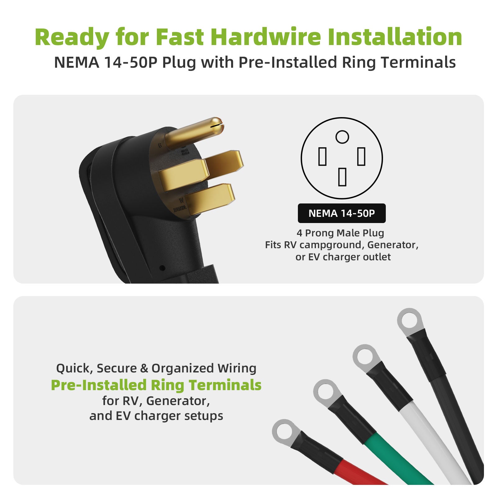Portvoi NEMA 14-50P Pigtail Power Cord