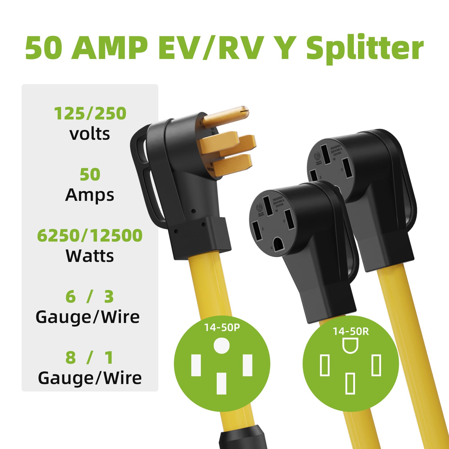 Portvoi NEMA 14-50 Y Splitter, 50Amp 250V Extension Cord For EV/RV Trailer/Camper/Tesla Model 3 X Y Charging Secondary image