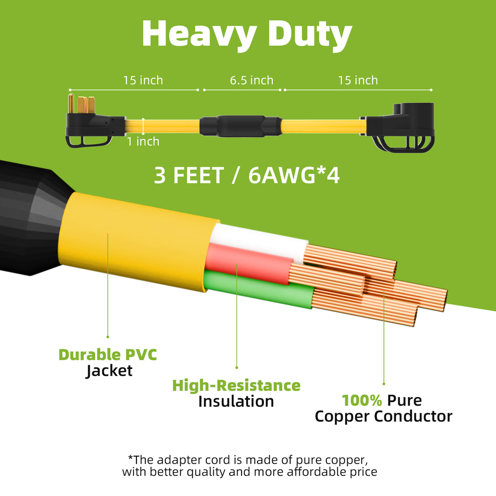 Portvoi 50Amp NEMA14-50 Y Splitter 3 Feet Heavy Duty 6 AWG*3