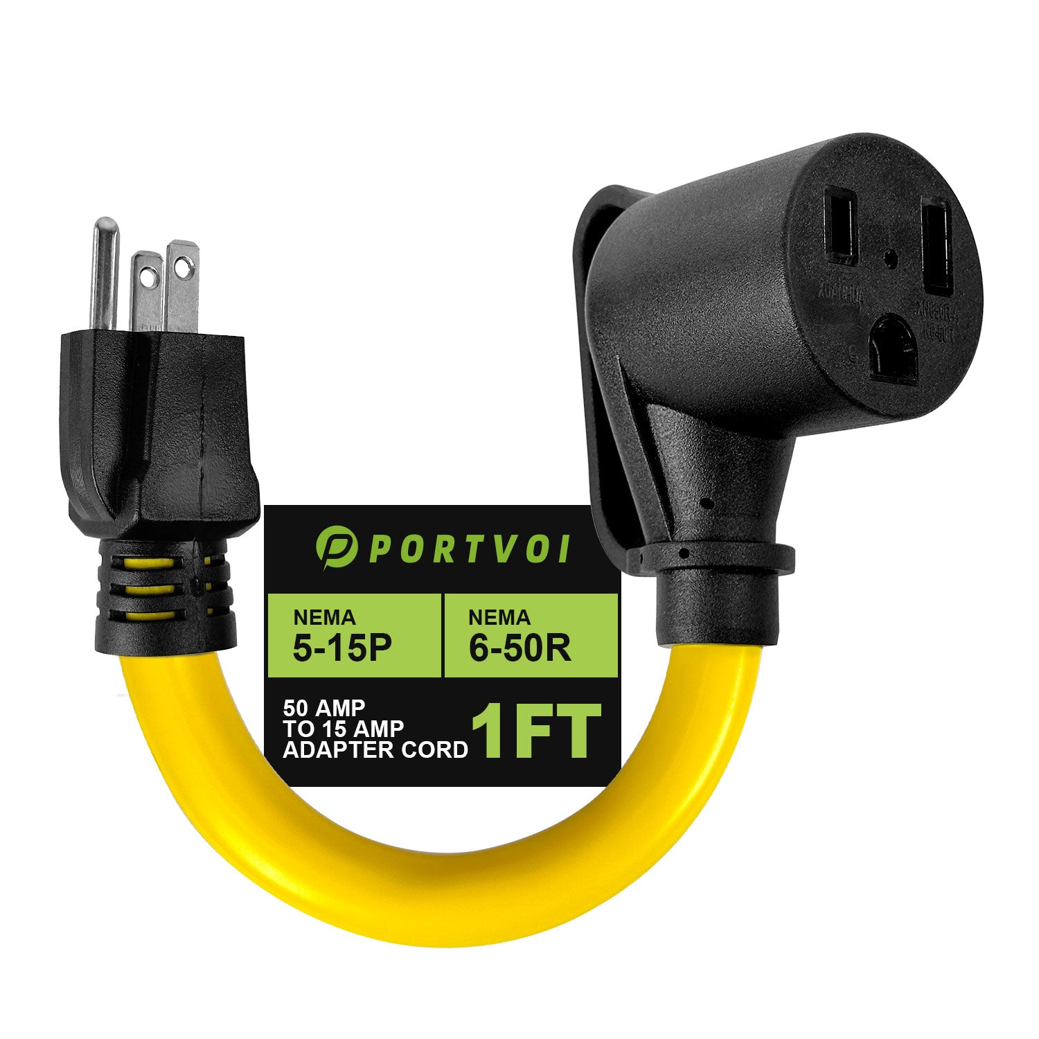 50 Amp to 110V Welder/EV Charger Adapter Cord, NEMA 5-15P Male to 6-50R Female 120V 3 Prong Household Male Plug to 240V Power Adapter, ETL Listed, 12 Inch Long, Heavy Duty 10AWG/3C, 30A Max Main image