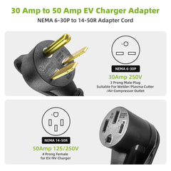 NEMA 6-30P to 14-50R EV Charger Adapter Cord for Level 2 Charging