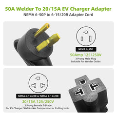 NEMA 6-50P to 6-20/15R or 5-20/15R Welder EV Adapter Cord