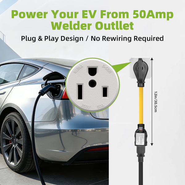 NEMA 6-50P to 6-20/15R or 5-20/15R EV Charger Adapter with Built-in Breaker