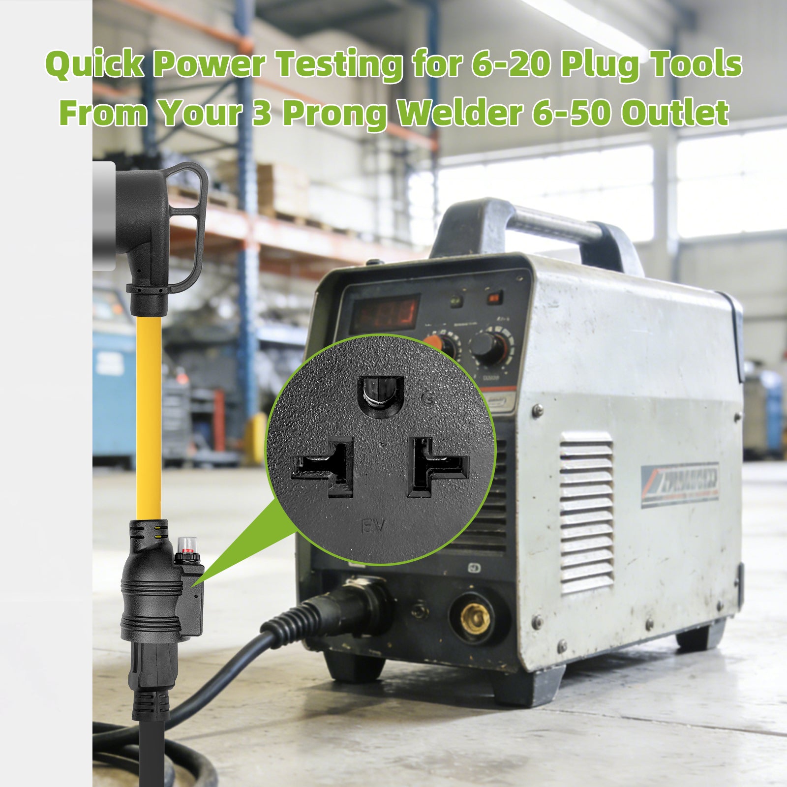 NEMA 6-50P to 6-20/15R or 5-20/15R EV Charger Adapter with Built-in Breaker