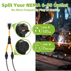 Portvoi NEMA 6-50 Y Splitter, 50Amp 250V Extension Cord For Welder/ Level 2 EV Charger