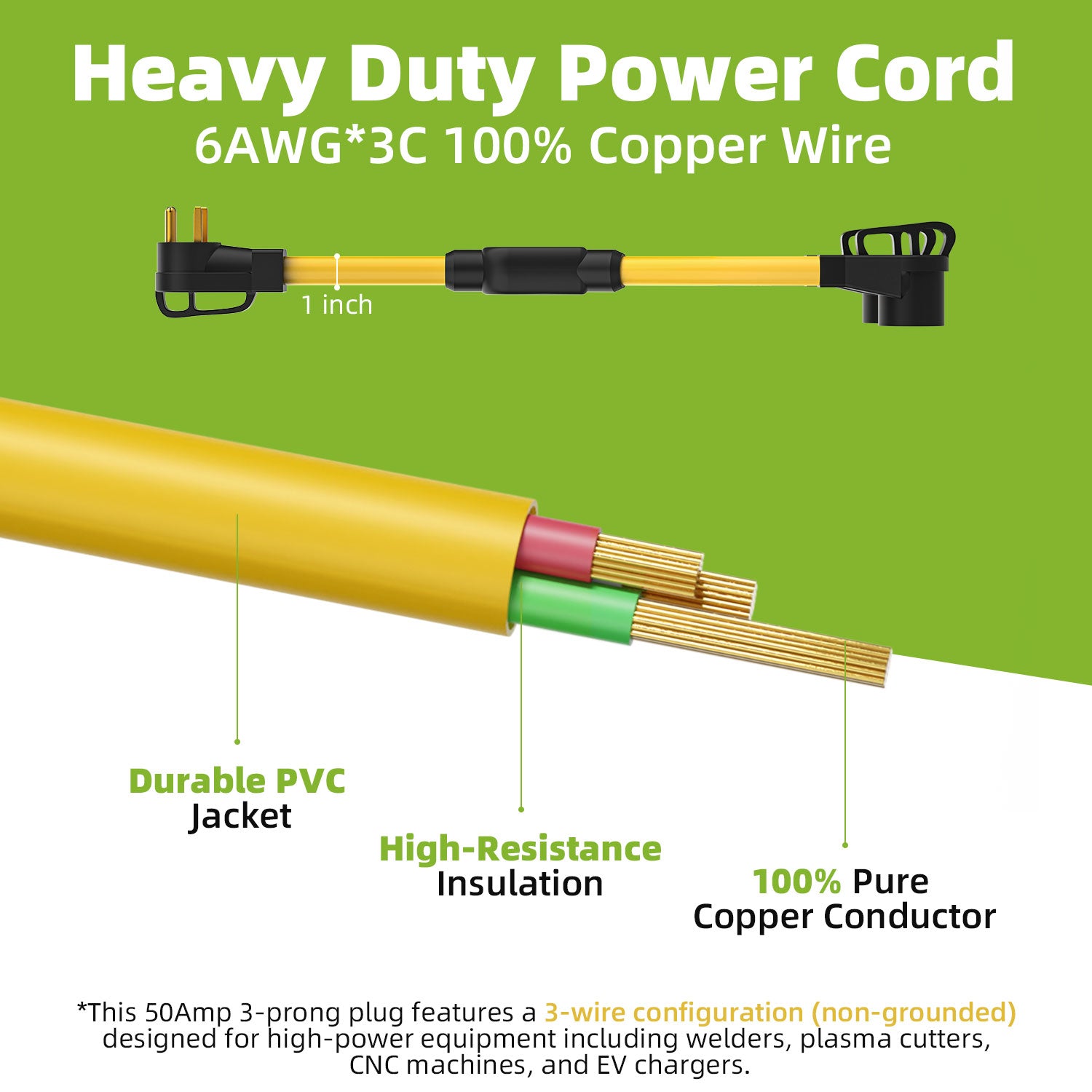 Portvoi NEMA 6-50 Y Splitter, 50Amp 250V Extension Cord For Welder/ Level 2 EV Charger