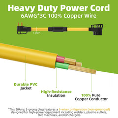 Portvoi NEMA 6-50 Y Splitter, 50Amp 250V Extension Cord For Welder/ Level 2 EV Charger