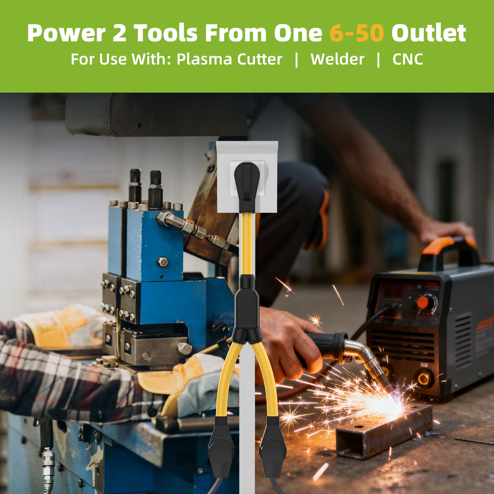 Portvoi NEMA 6-50 Y Splitter, 50Amp 250V Extension Cord For Welder/ Level 2 EV Charger