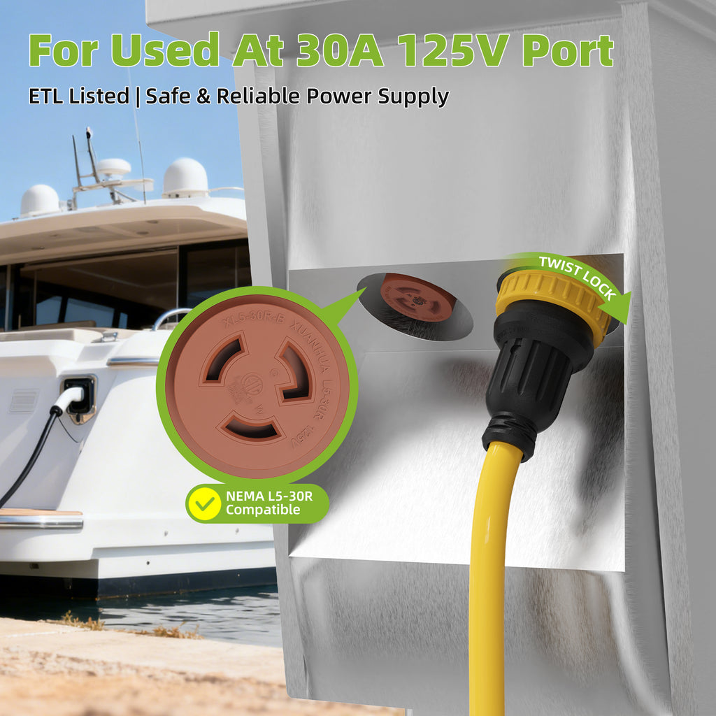 NEMA L5-30P to Dual L5-30R Marine Shore Power Splitter Cord