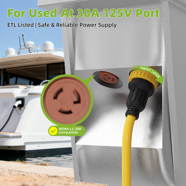 NEMA L5-30P to Dual L5-30R Marine Shore Power Splitter Cord