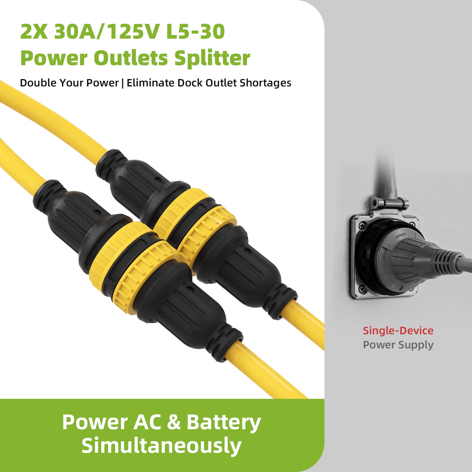 NEMA L5-30P to Dual L5-30R Marine Shore Power Splitter Cord