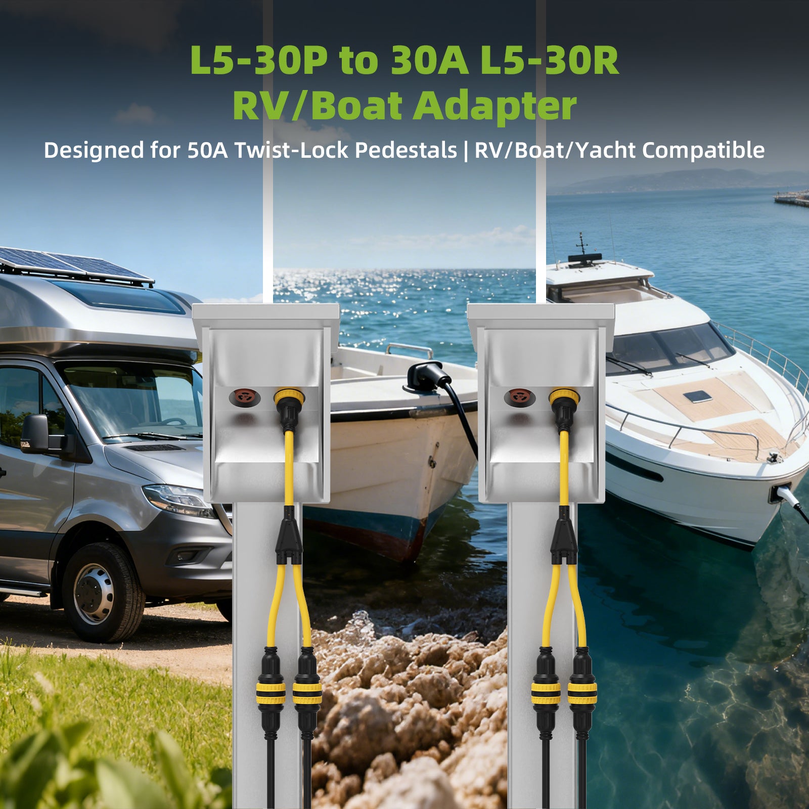 NEMA L5-30P to Dual L5-30R Marine Shore Power Splitter Cord