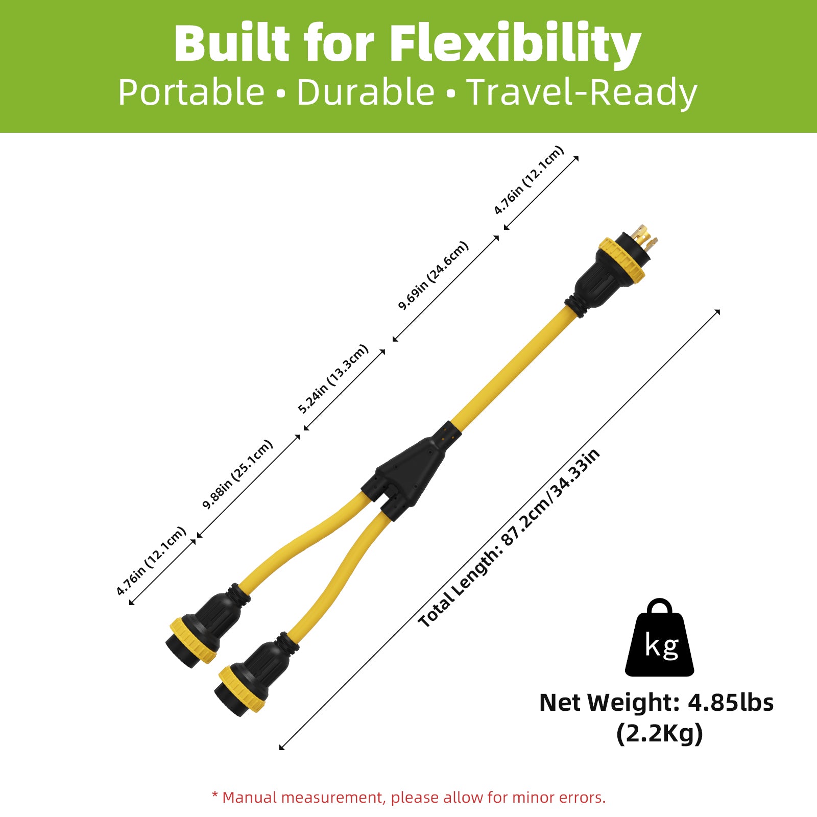 NEMA L5-30P to Dual L5-30R Marine Shore Power Splitter Cord